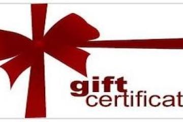 Red bow with the text 'gift certificates' on a white background.