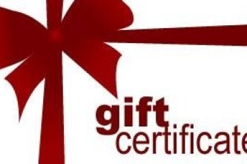 Red ribbon bow with text 'gift certificates' on a white background.